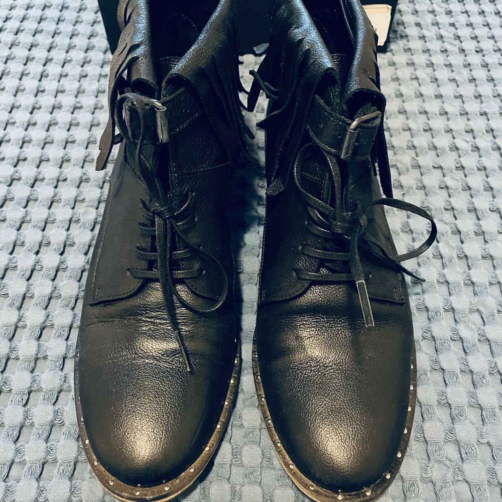 Freda Salvador ‘Stone’ Laceup Fringe Bootie 37 1/2